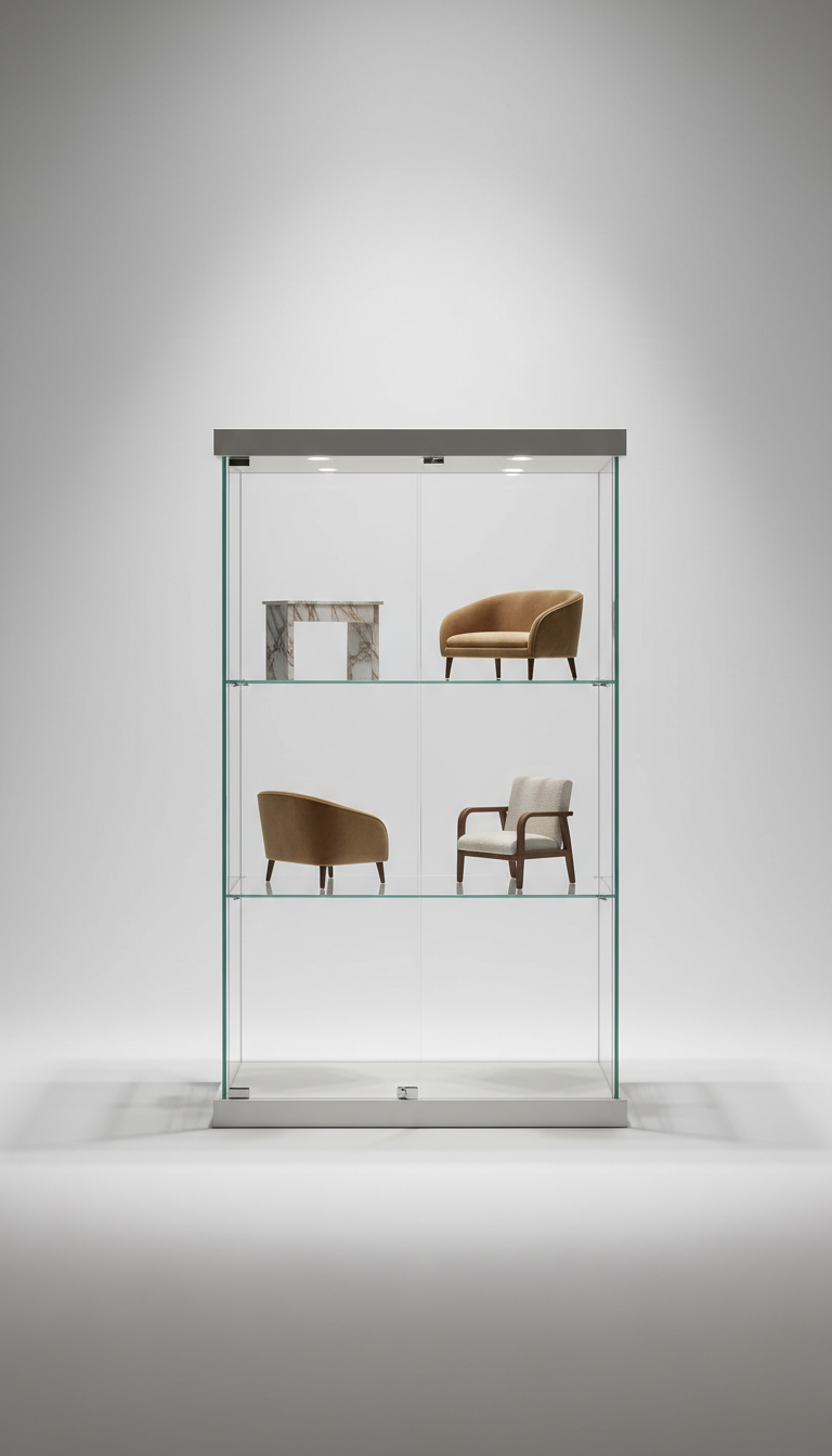 Glass Display Curio With Minimalist Frame