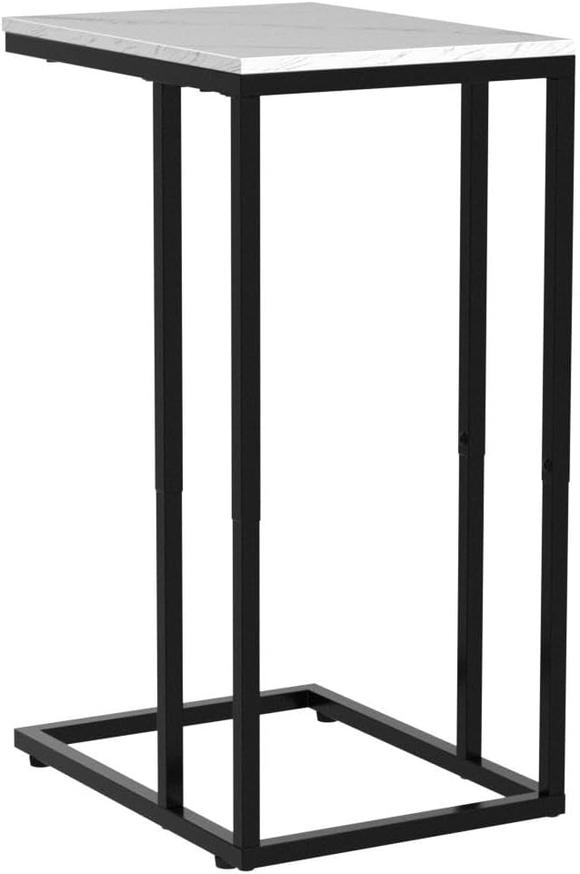 C Shaped Marble Side Table Set of 2 White Black