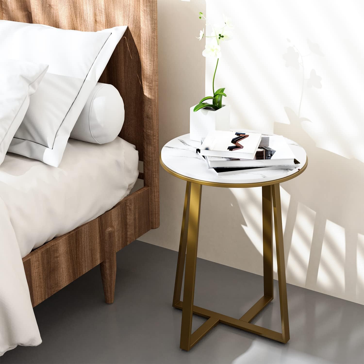 Gold Frame White Marble Round End Table