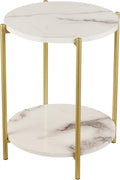 2-Tier Folding White Faux Marble Side Table
