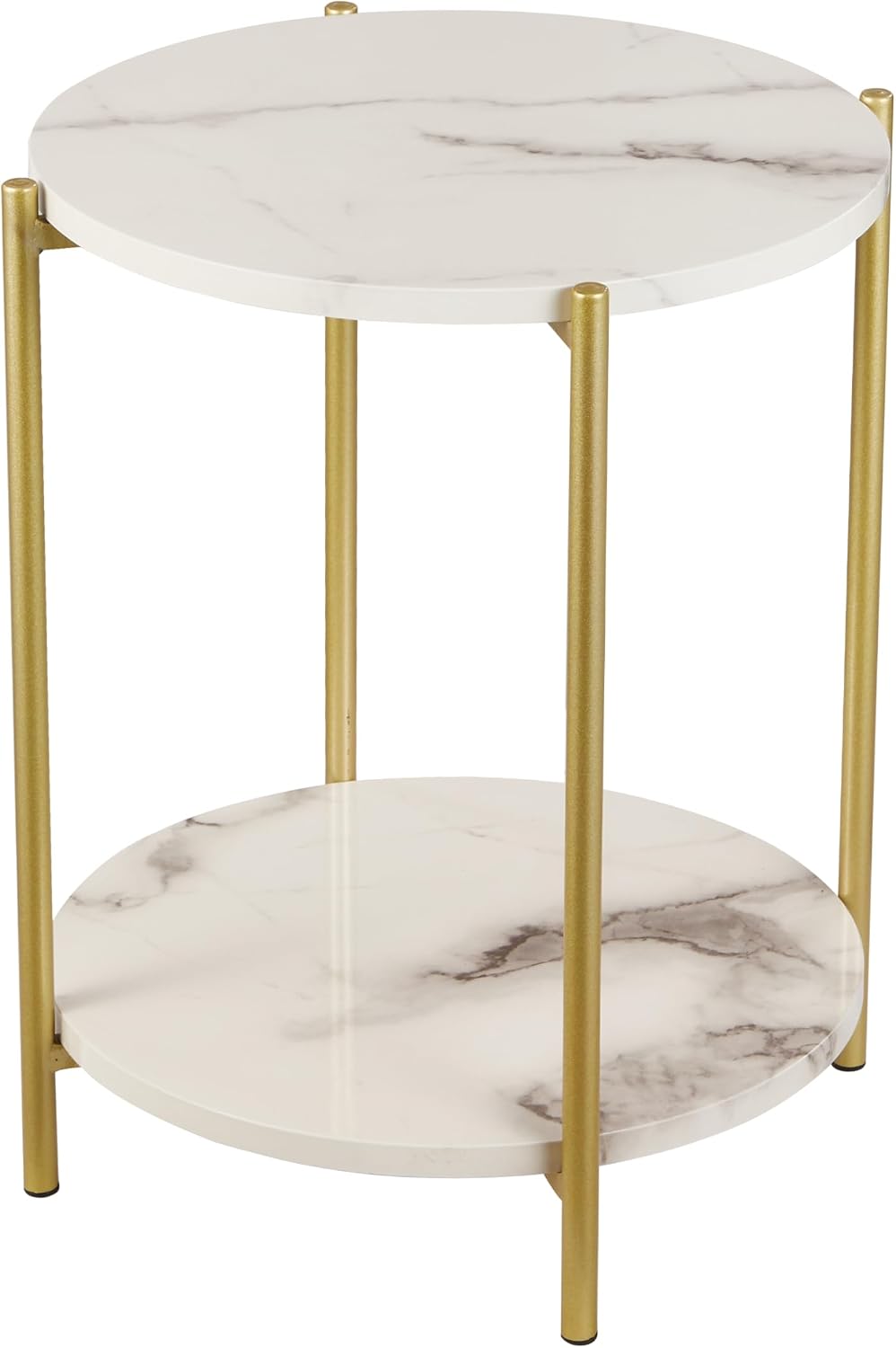 2-Tier Folding White Faux Marble Side Table