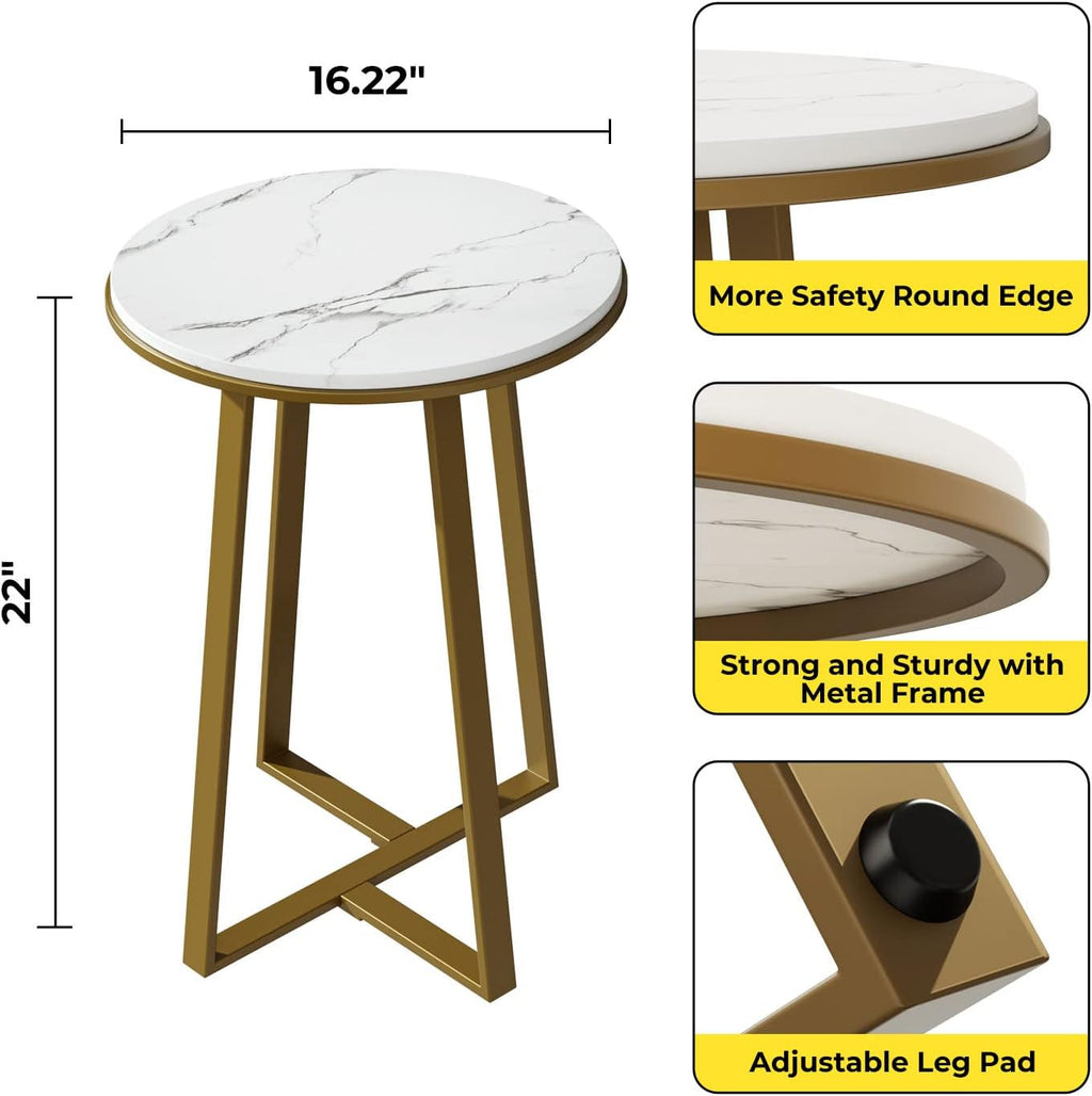 Gold Frame White Marble Round End Table