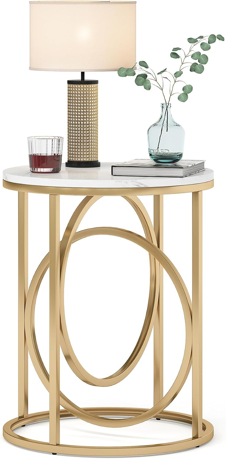 O-Shaped Faux Marble Round End Table