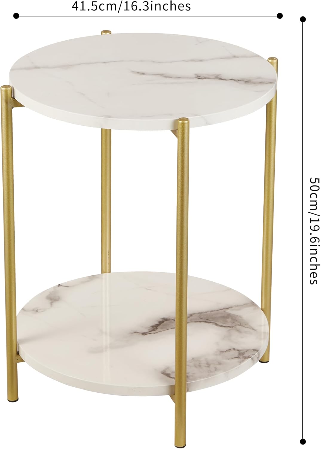 2-Tier Folding White Faux Marble Side Table