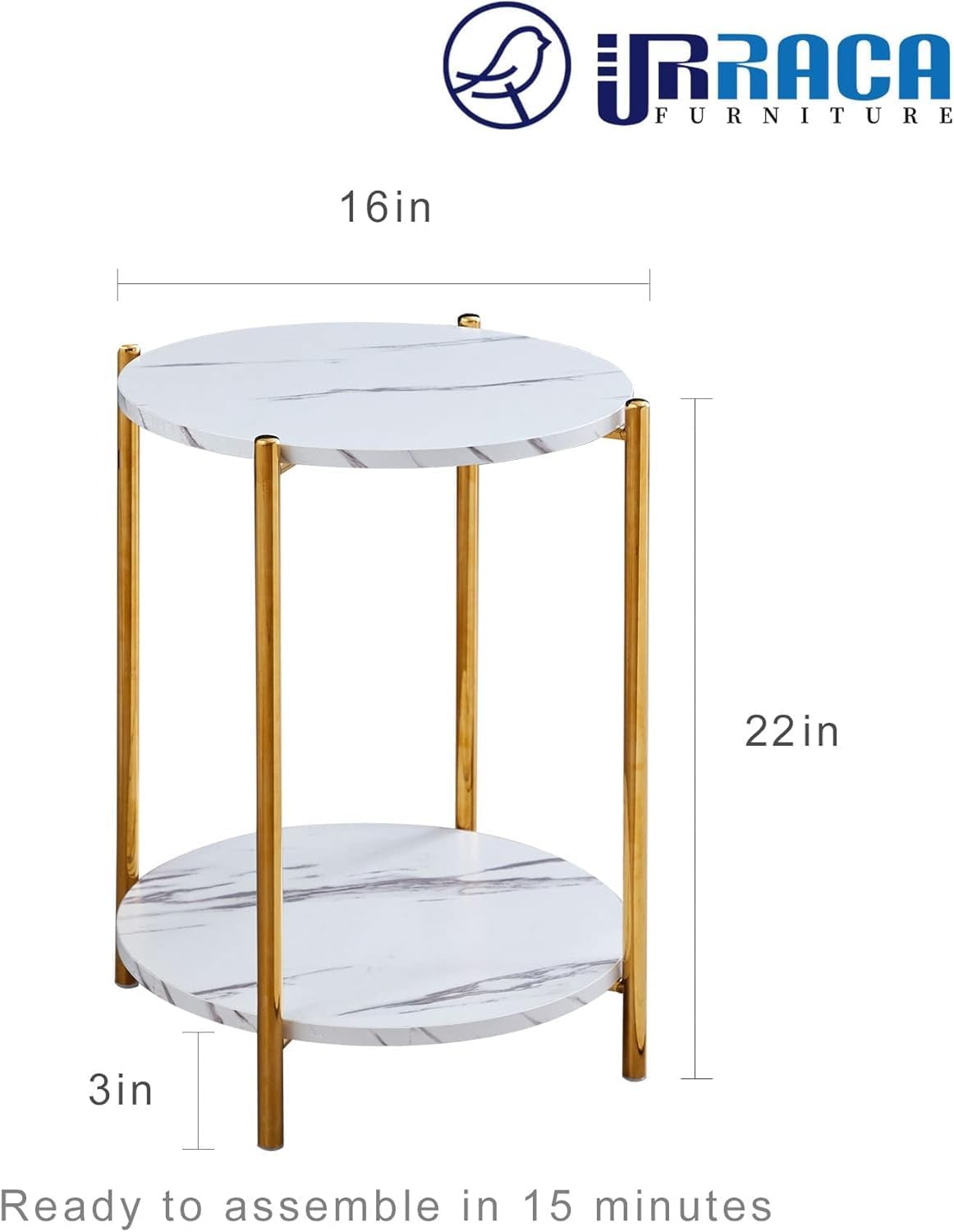 2-Tier Gold Faux Marble Round End Table