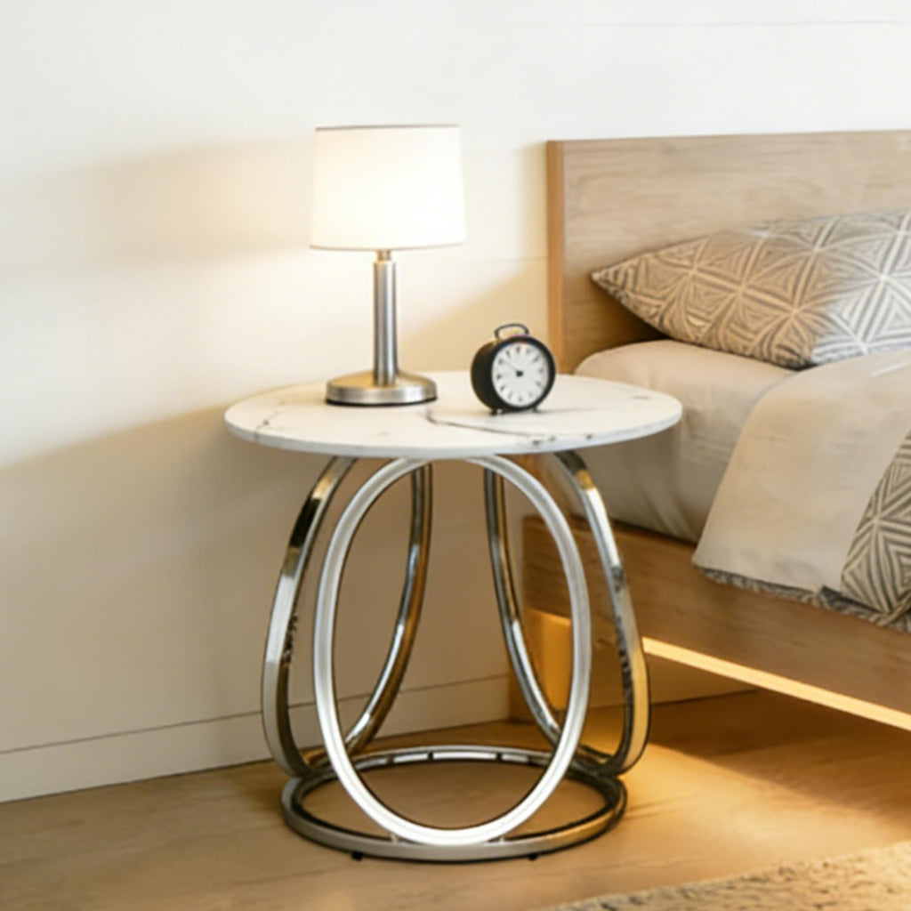 Silver Faux Marble Round Side Table
