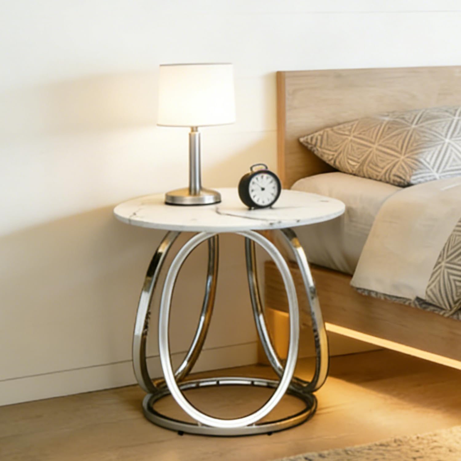 Silver Faux Marble Round Side Table