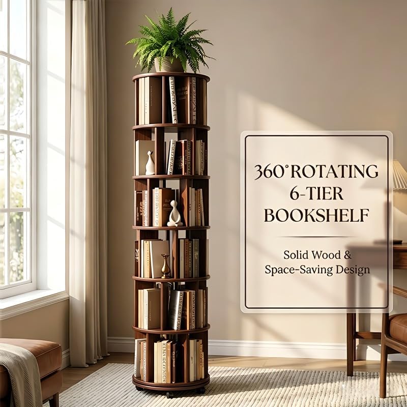 Solid Wood Rotating Bookshelf