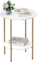 2-Tier Round Marble White Side Table