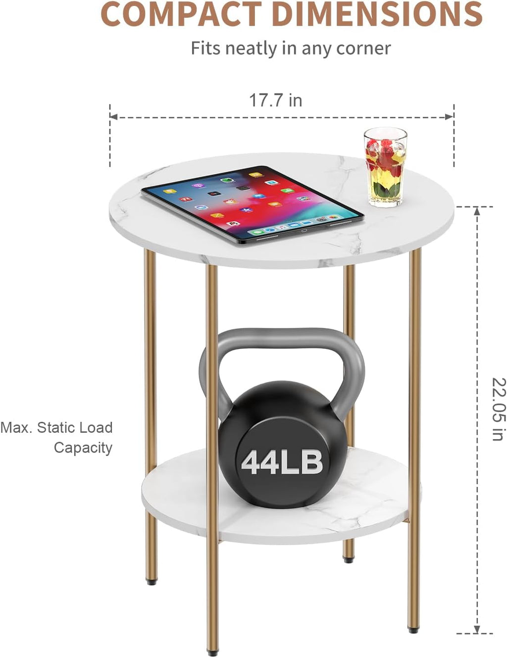 2-Tier Round Marble White Side Table