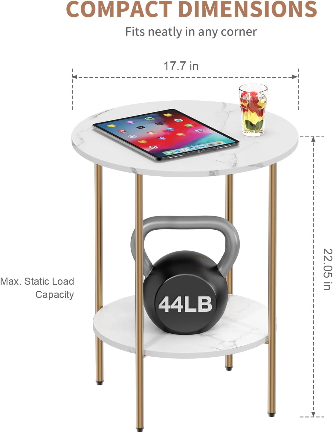 2-Tier Round Marble White Side Table