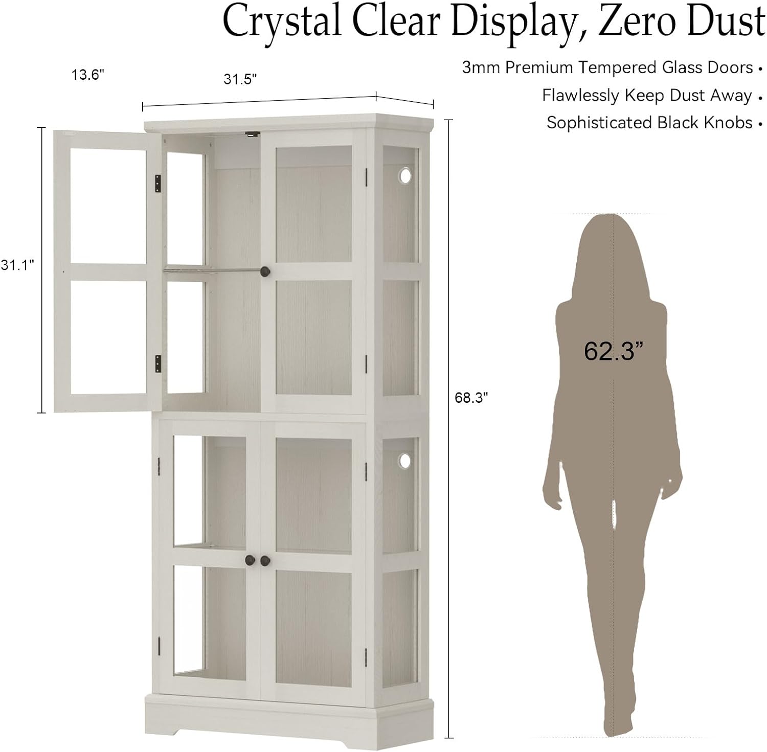 Tall Wood Glass Display Cabinet