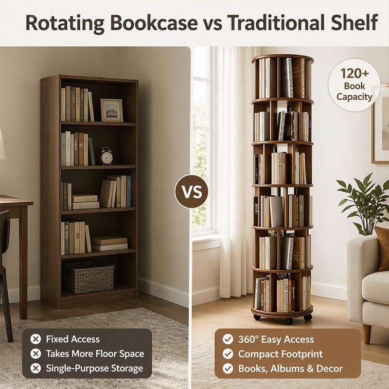Solid Wood Rotating Bookshelf