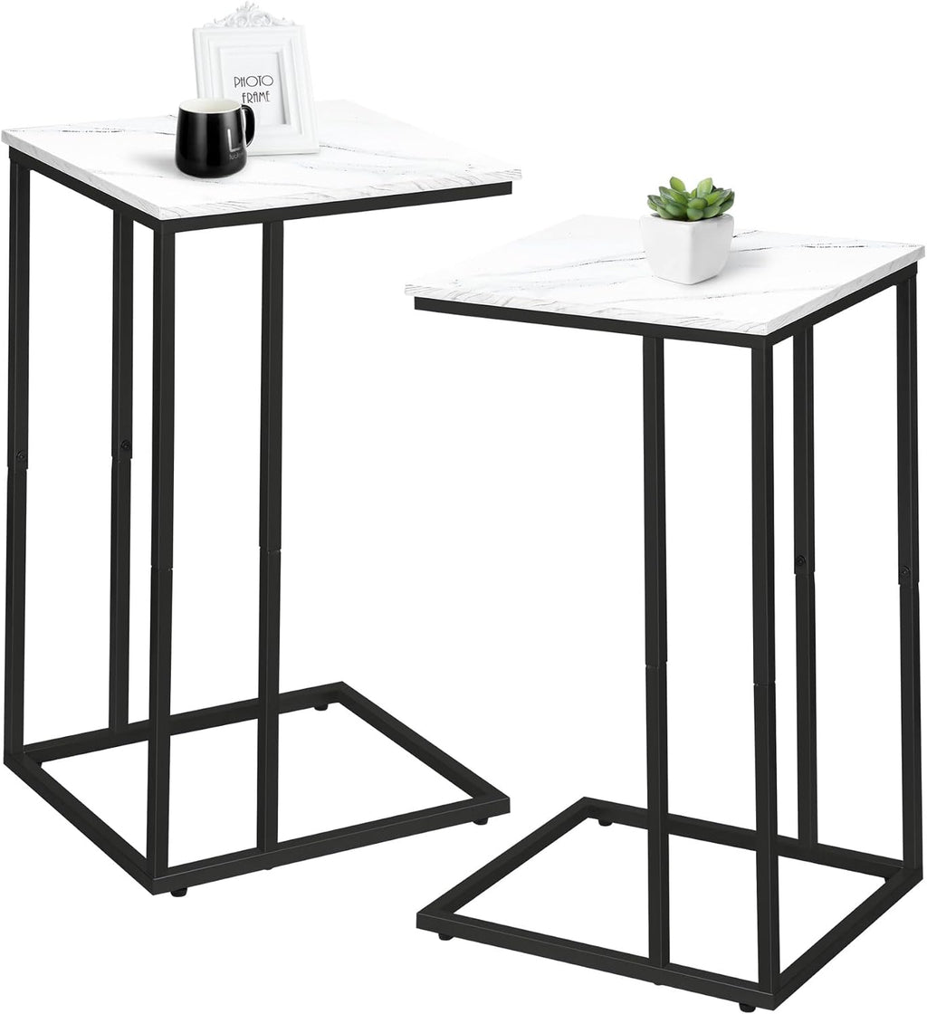 C Shaped Marble Side Table Set of 2 White Black