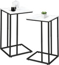 C Shaped Marble Side Table Set of 2 White Black