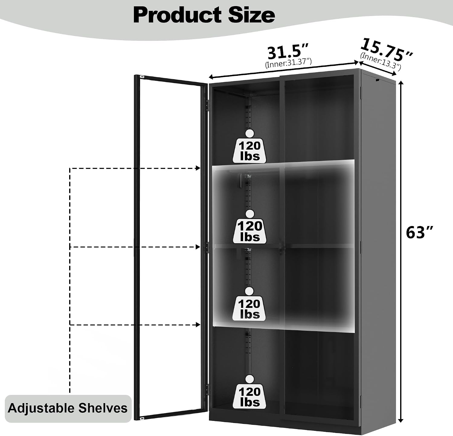 Kelueo Tall Glass Display Cabinet