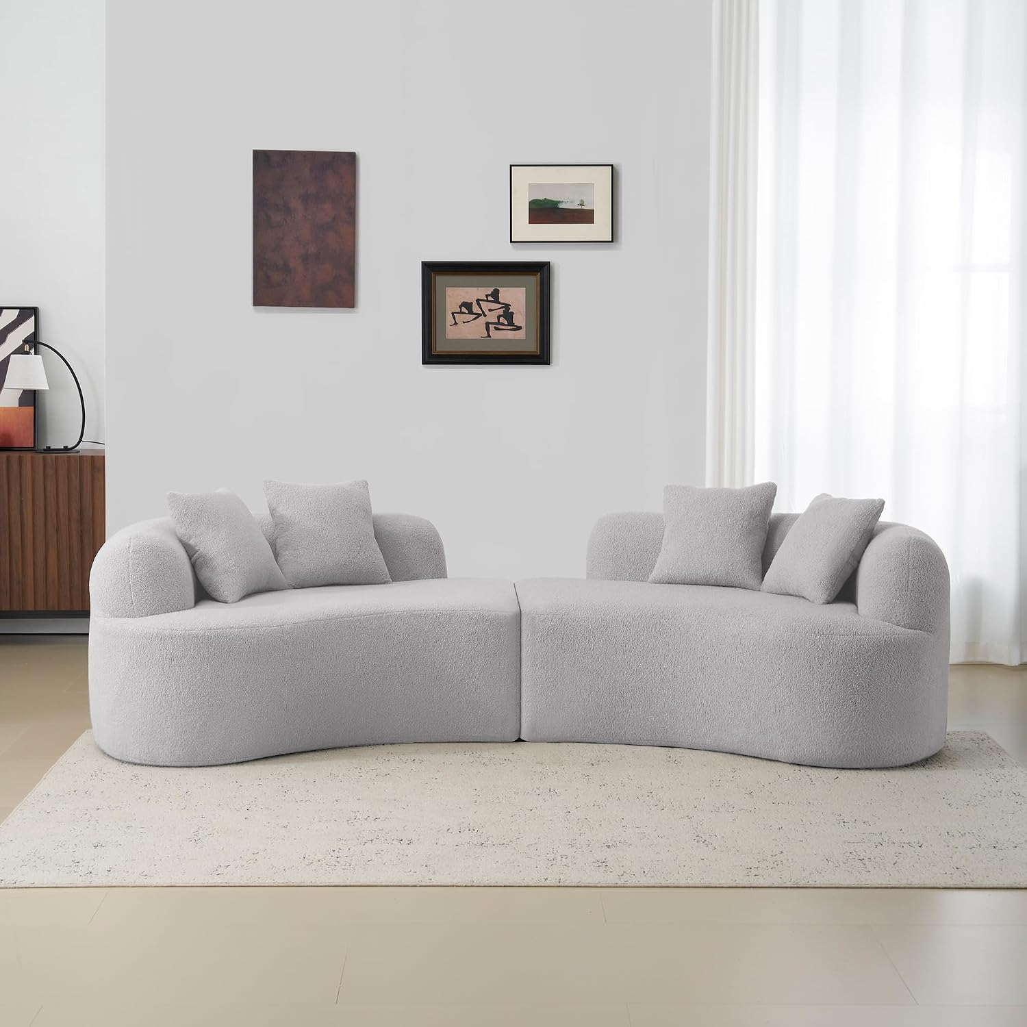 4 Seater Teddy Velvet Curved Sofa