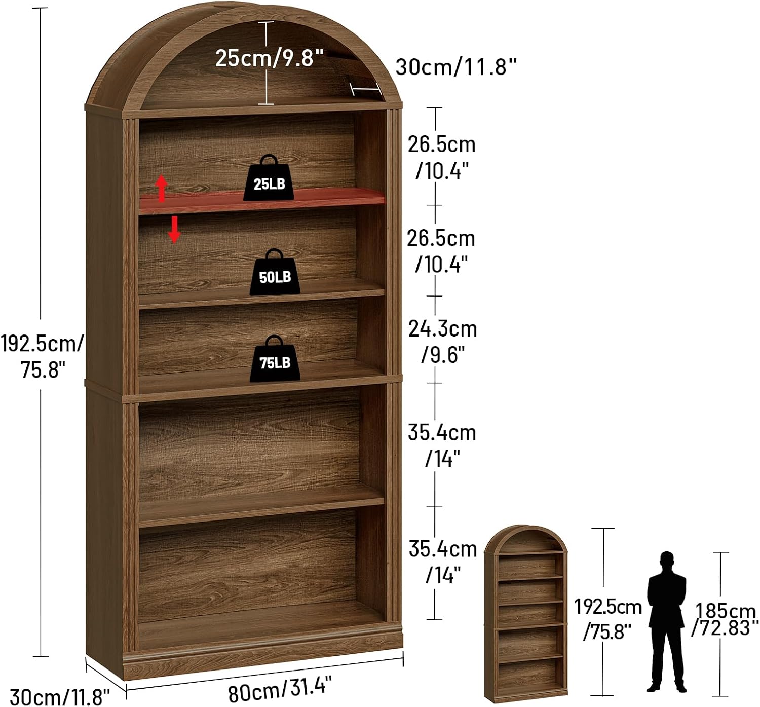 Arched Wooden Bookshelf