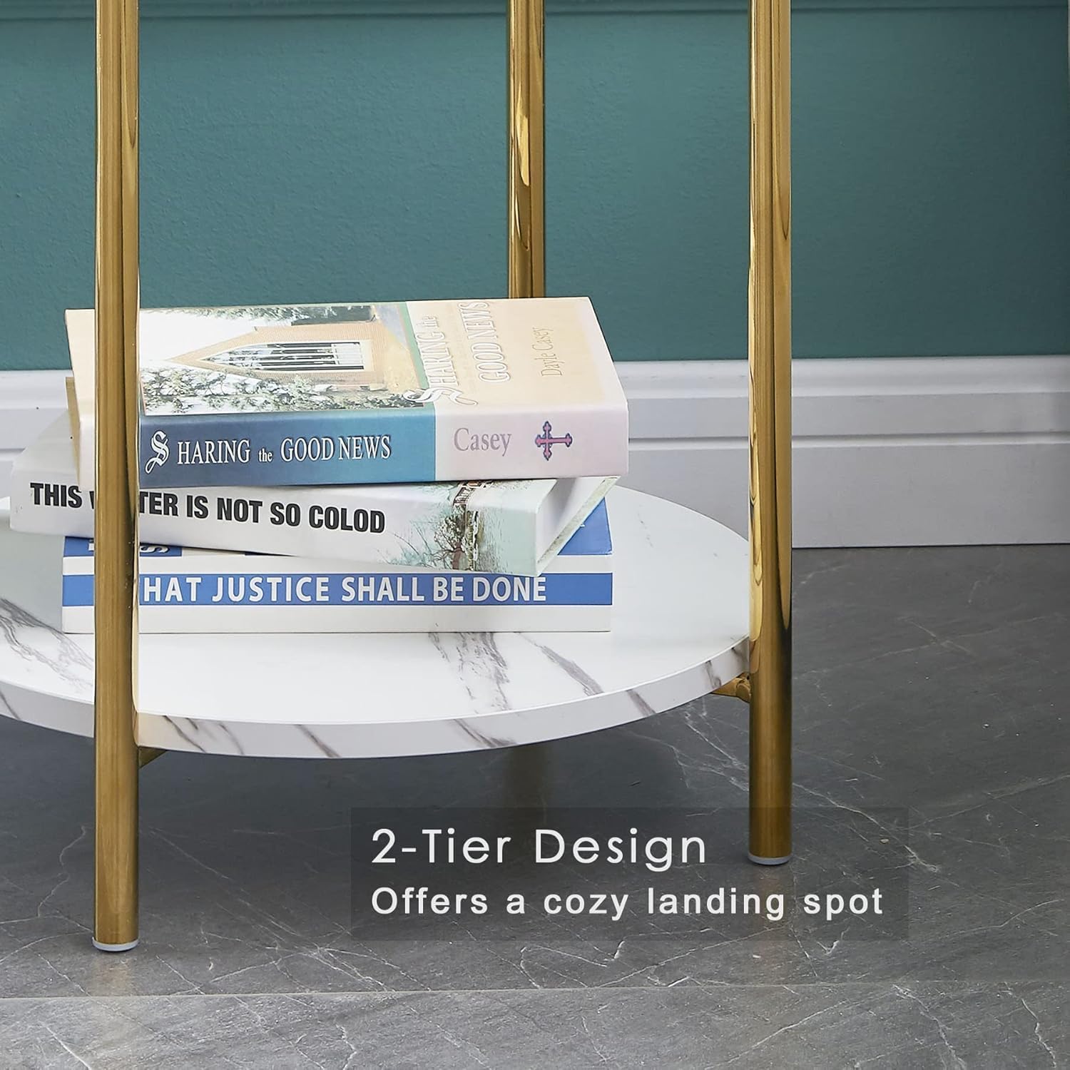 2-Tier Gold Faux Marble Round End Table