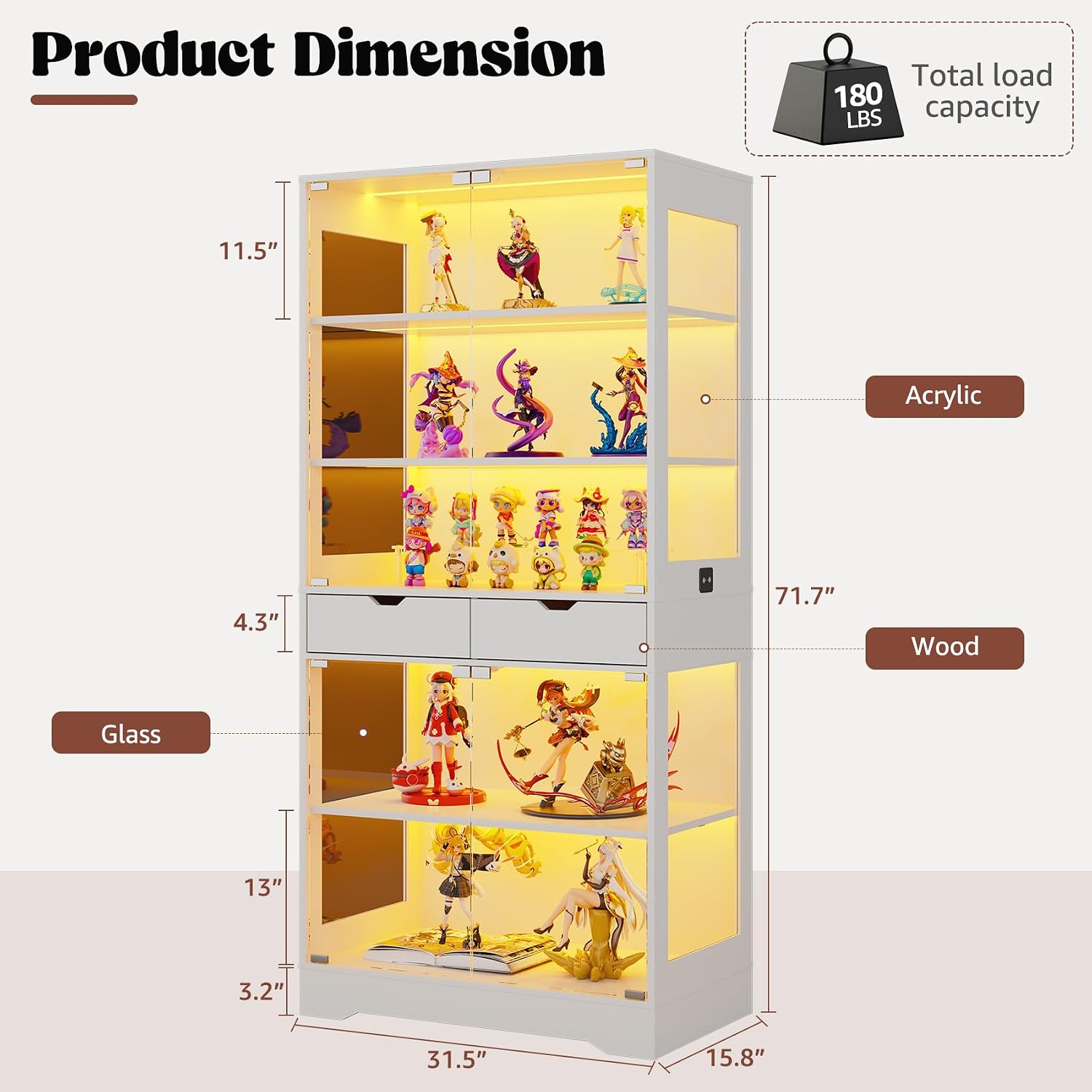 5-Tier Glass Display Cabinet