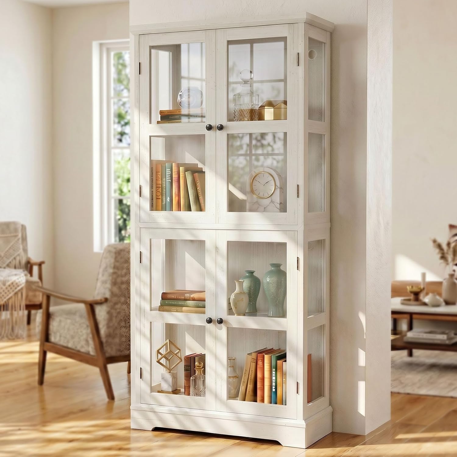 Tall Wood Glass Display Cabinet