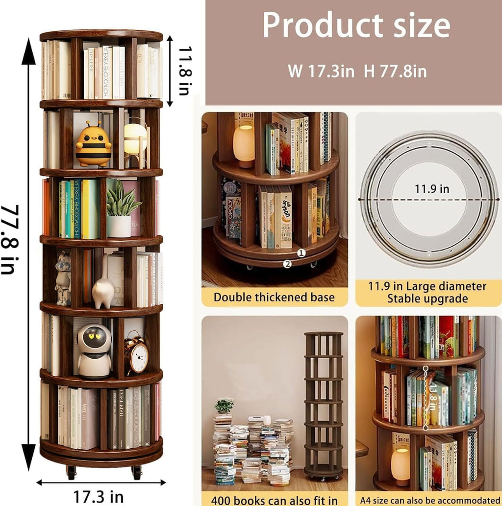 Solid Wood Rotating Bookshelf