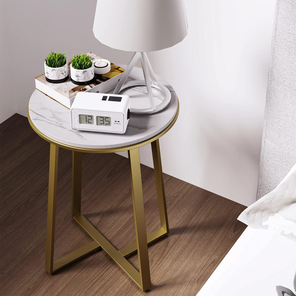Gold Frame White Marble Round End Table