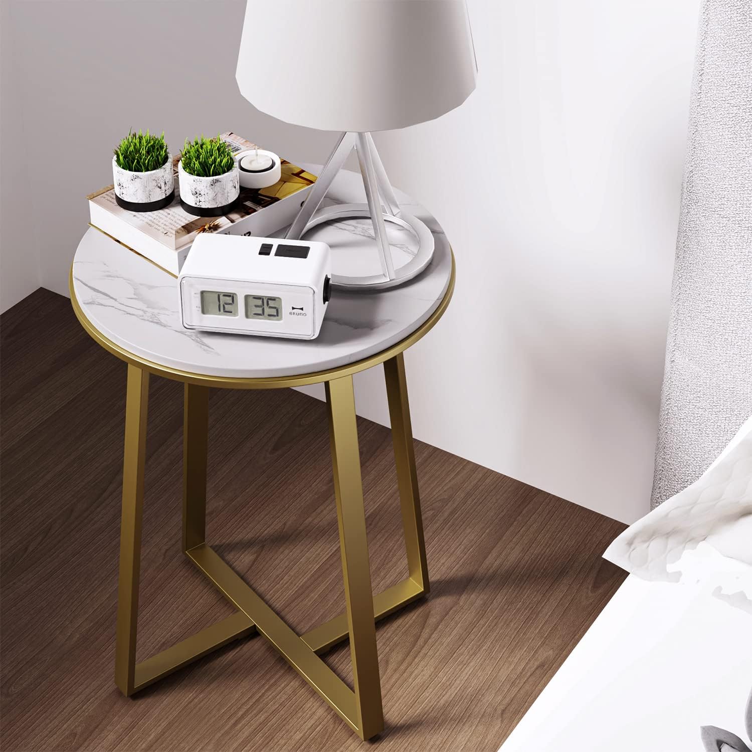 Gold Frame White Marble Round End Table