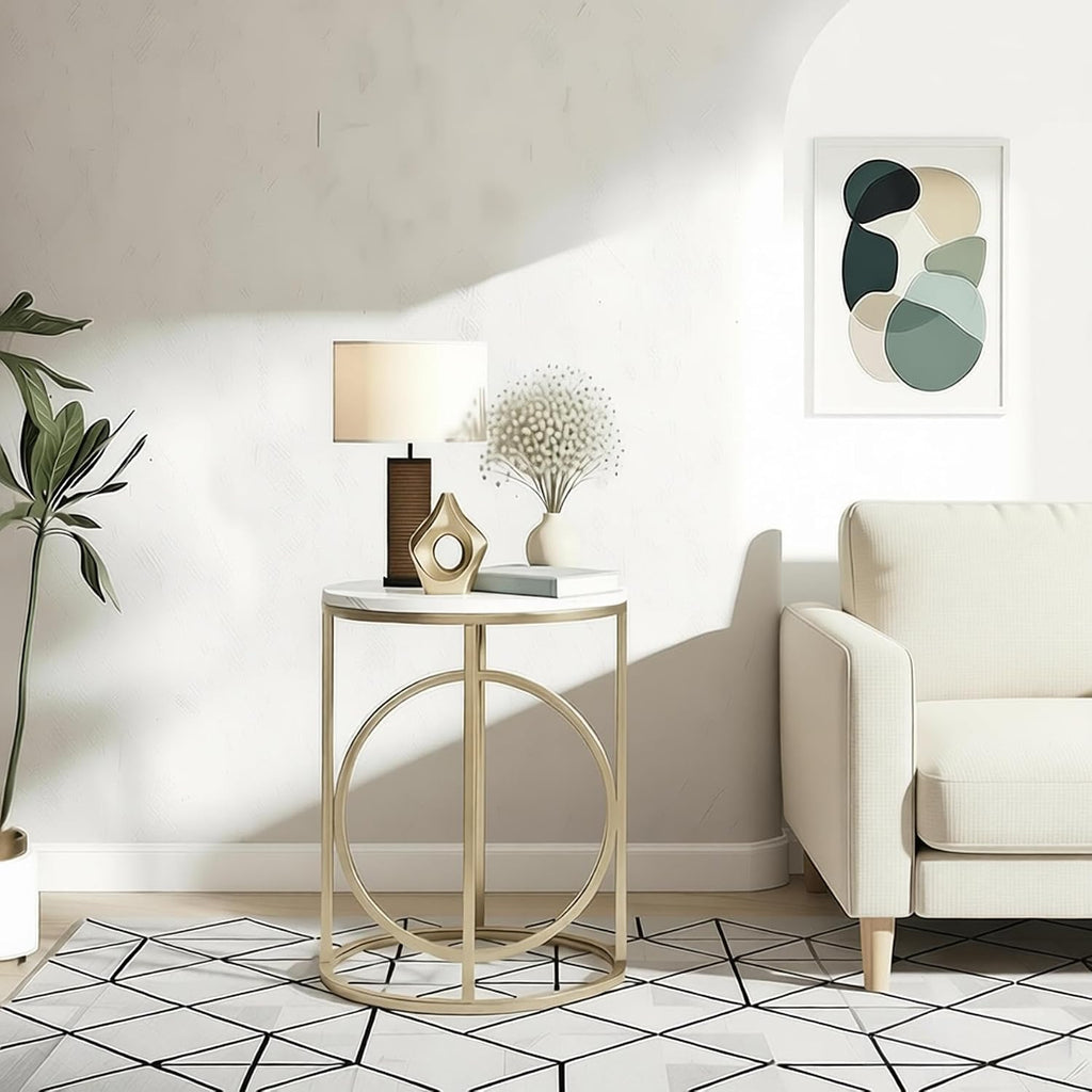 O-Shaped Faux Marble Round End Table