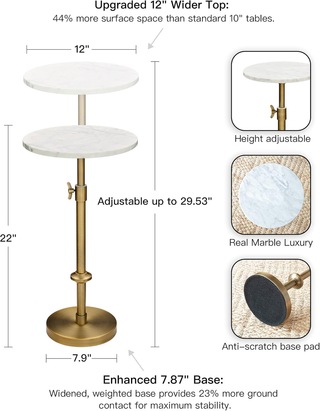 White Marble Brass Martini Side Table