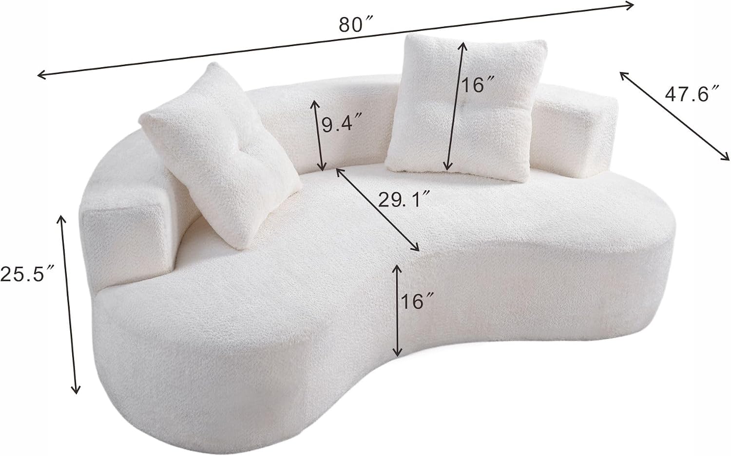 Boucle Curved 3-Seater Boneless Sofa