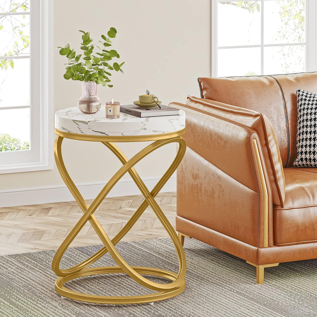 Tribesigns White Gold Faux Marble End Table