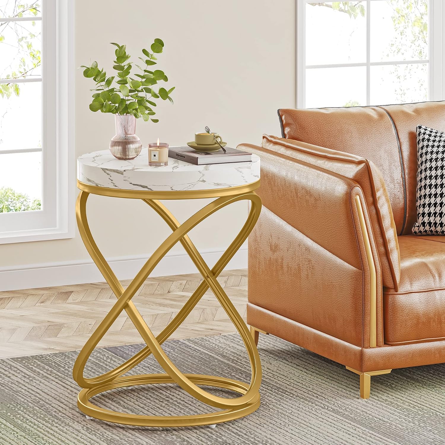 Tribesigns White Gold Faux Marble End Table