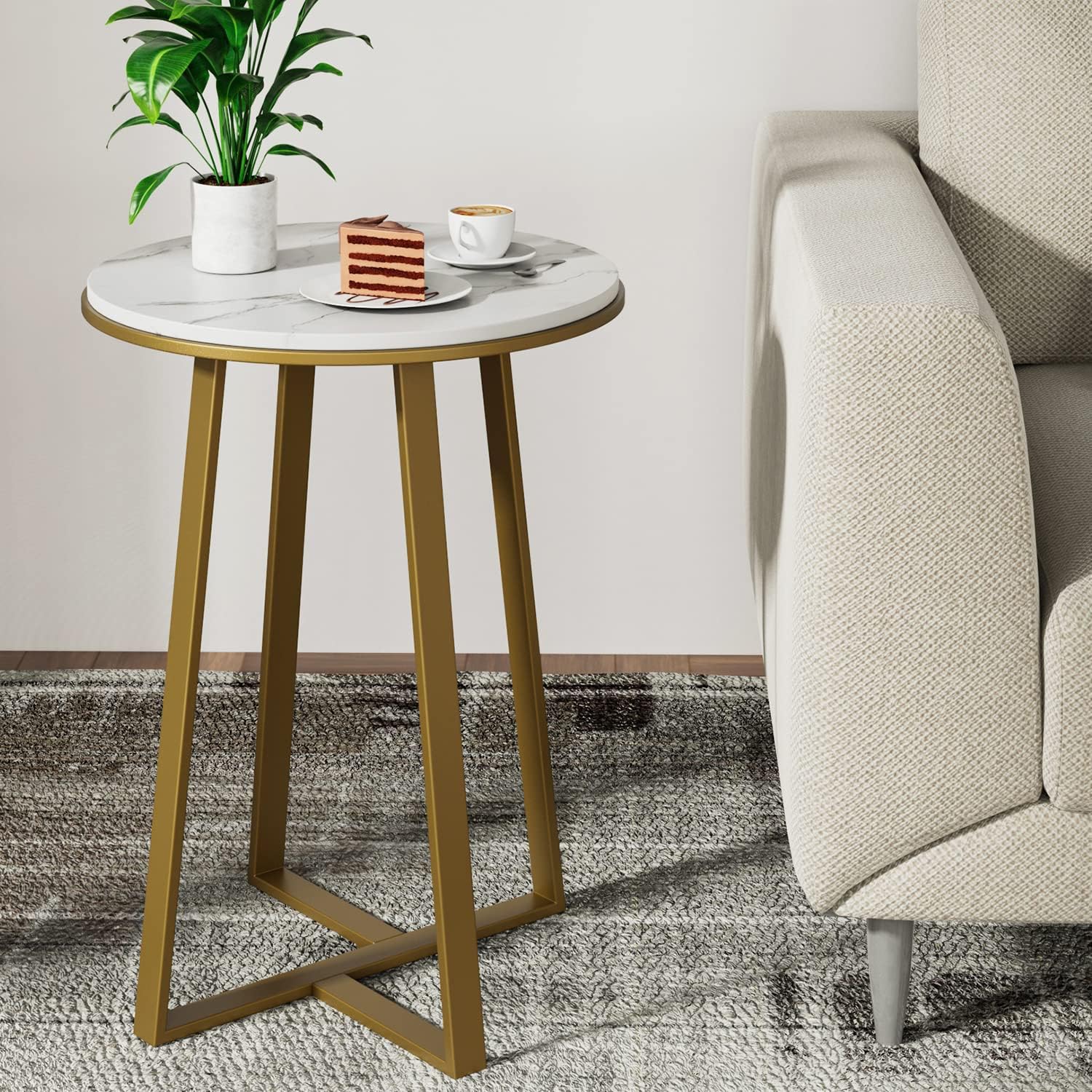Gold Frame White Marble Round End Table
