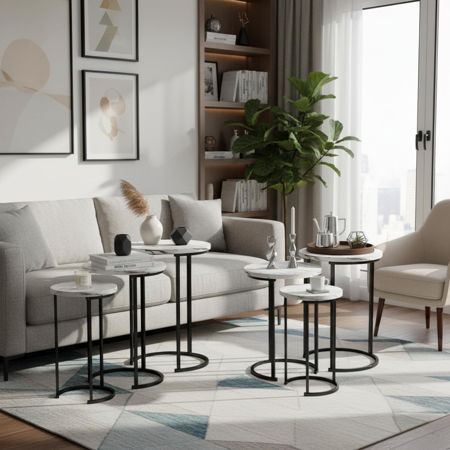Faux Marble Nesting Tables Set of 3