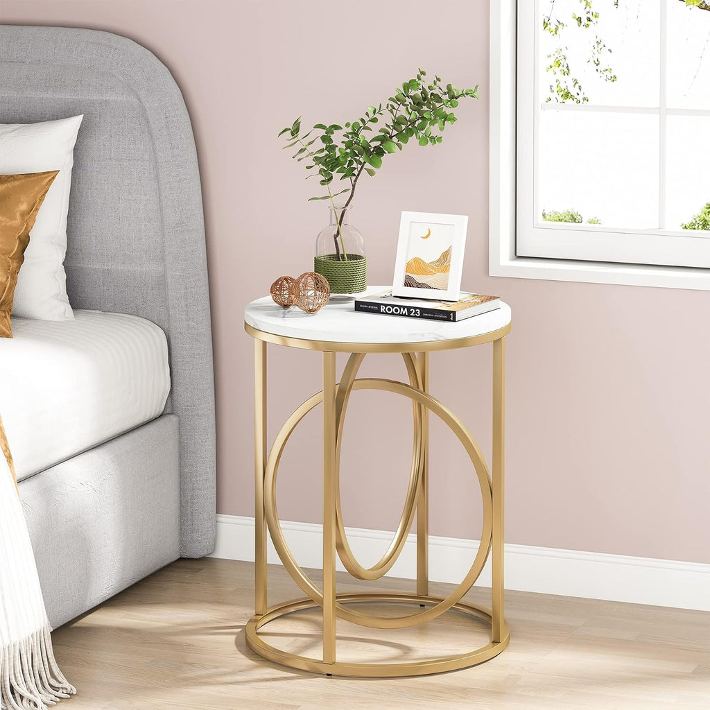 O-Shaped Faux Marble Round End Table