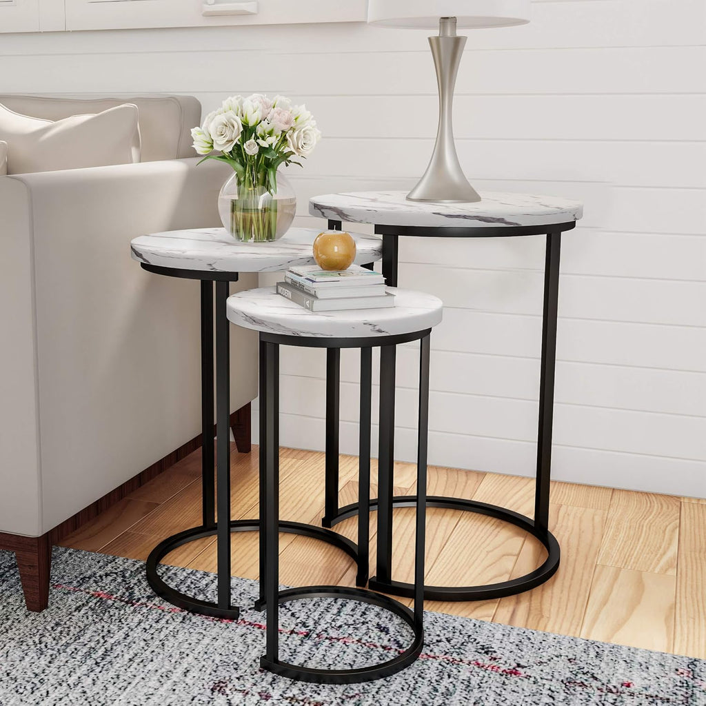 Faux Marble Nesting Tables Set of 3