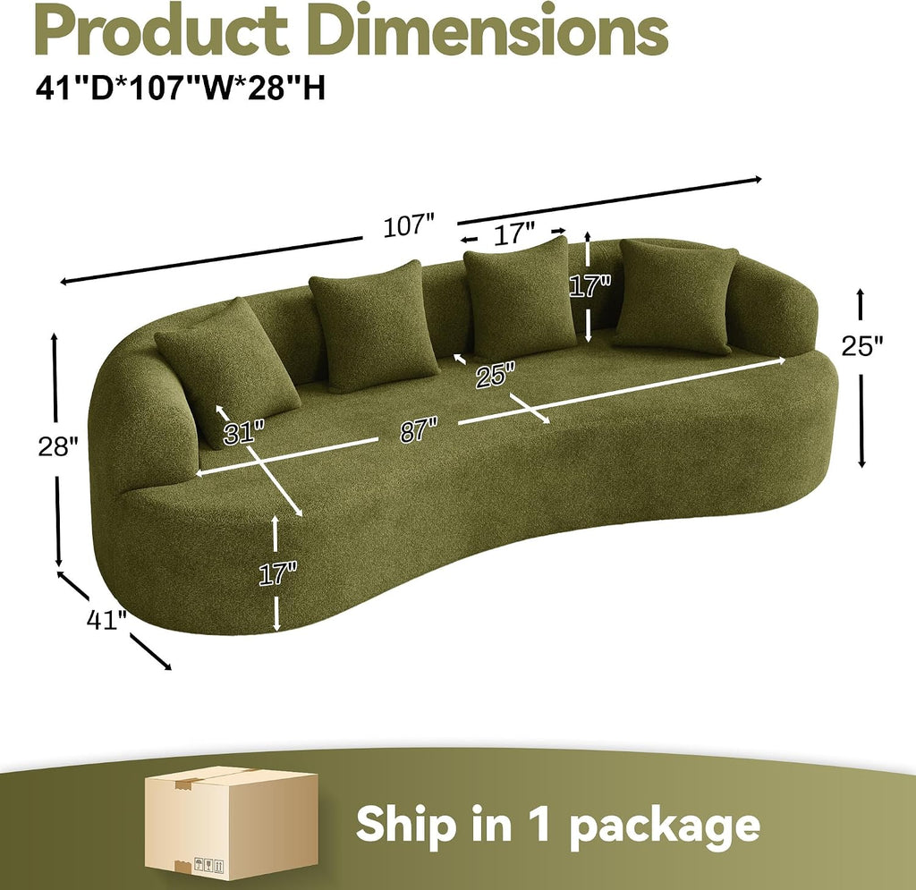 Chenille Boucle 4-Seater Curved Cloud Sofa