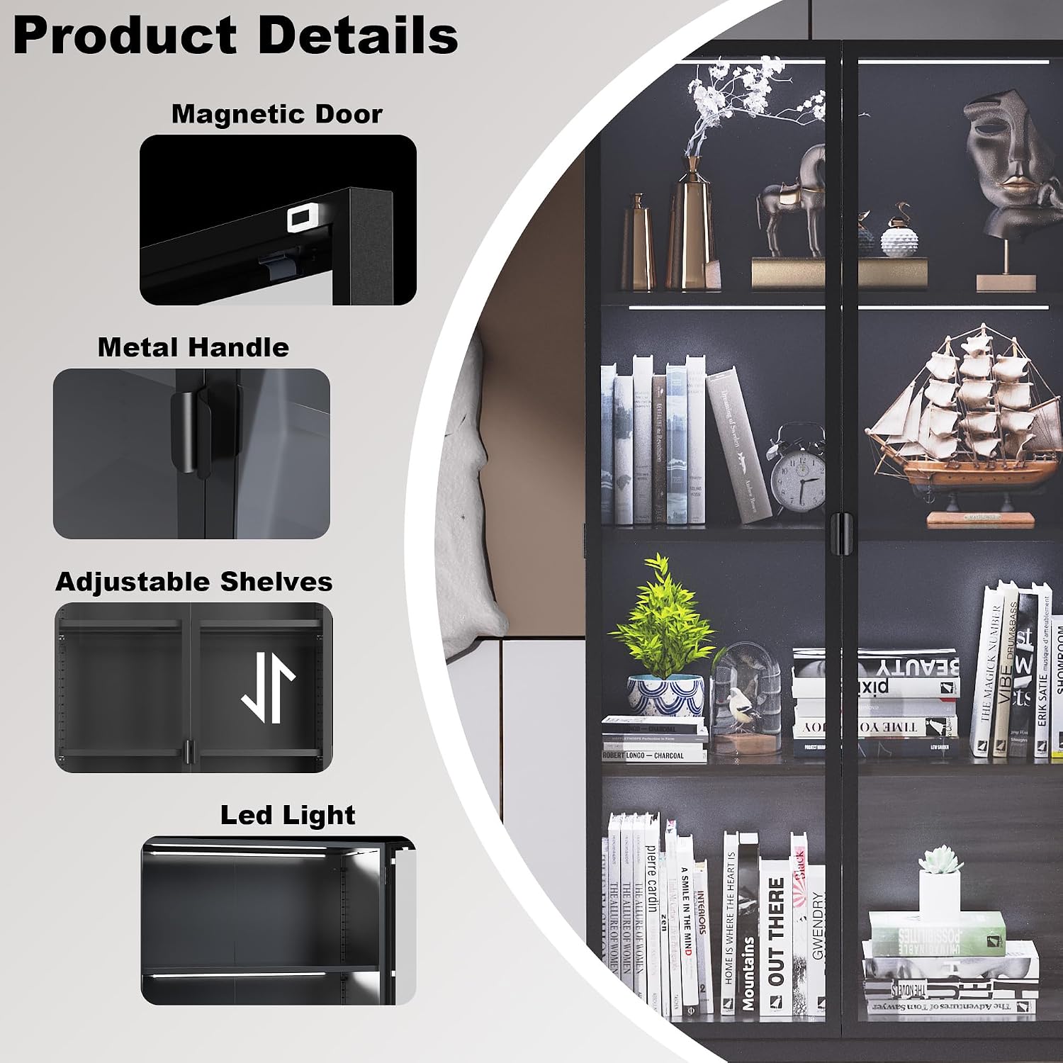Kelueo Tall Glass Display Cabinet