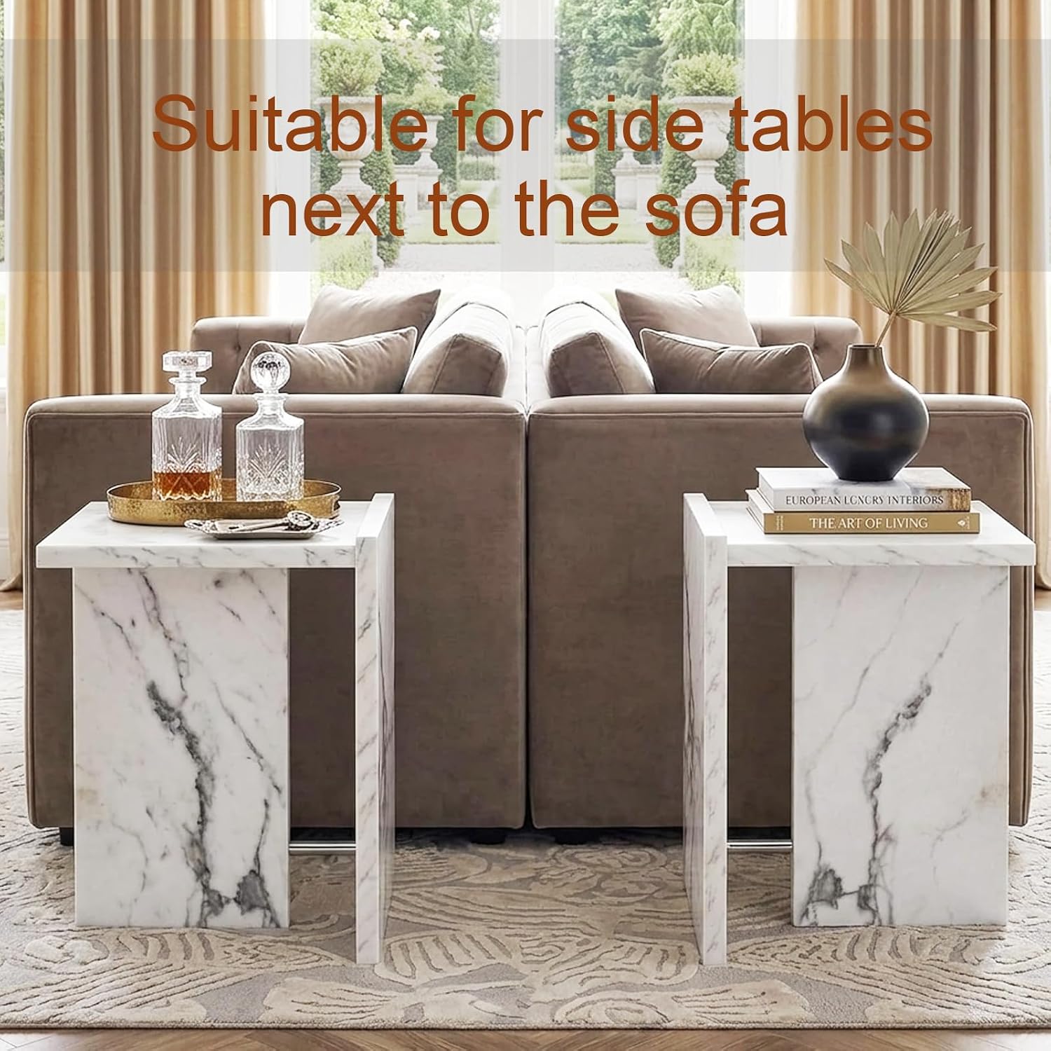 T-Shaped White Faux Marble Side Table