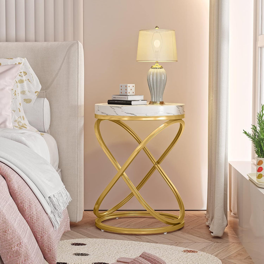 Tribesigns White Gold Faux Marble End Table
