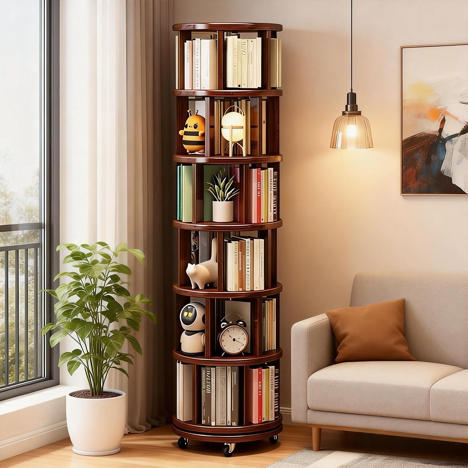 Solid Wood Rotating Bookshelf