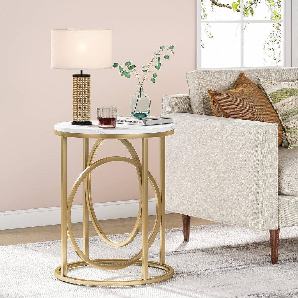 O-Shaped Faux Marble Round End Table