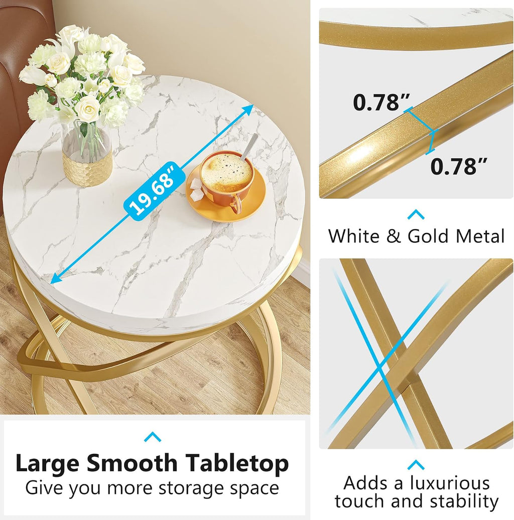 Tribesigns White Gold Faux Marble End Table
