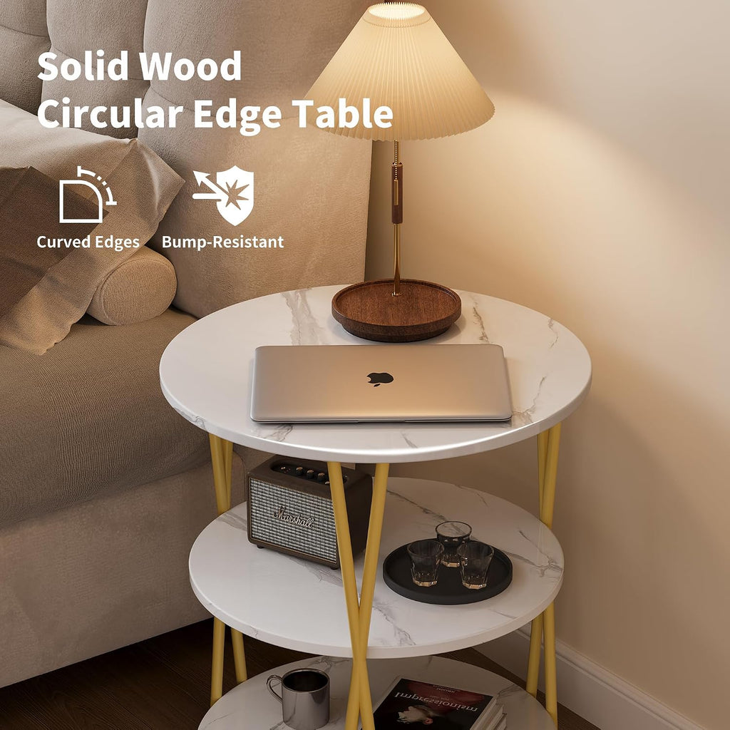 3-Tier White Marble Round Side Table