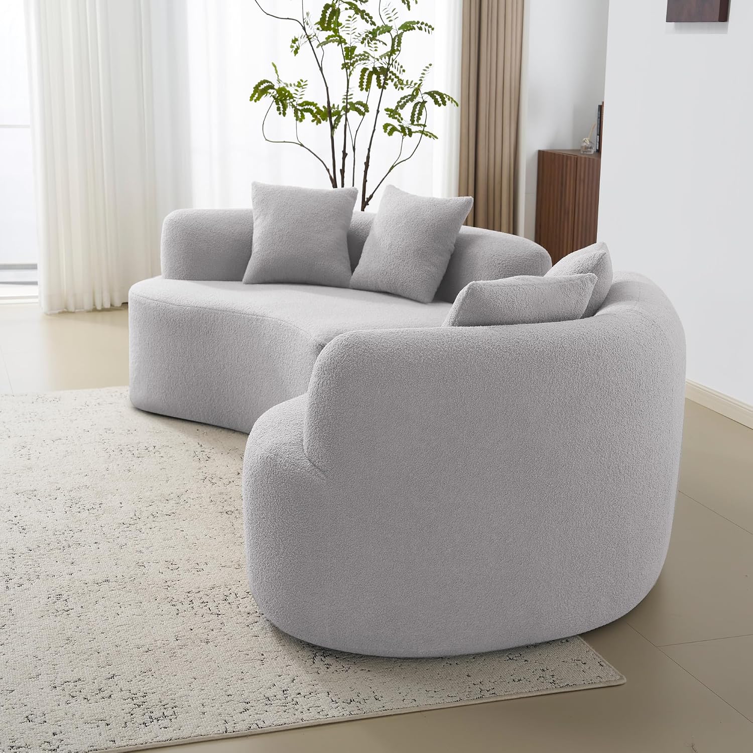 4 Seater Teddy Velvet Curved Sofa