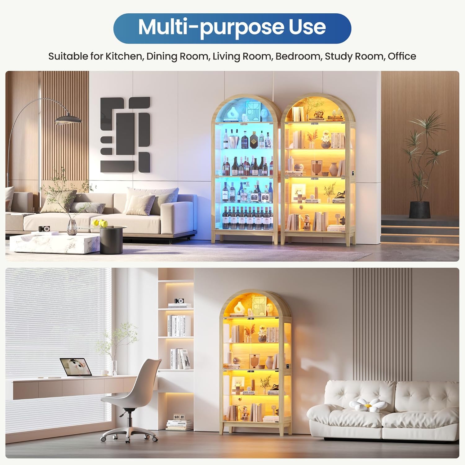 Lvifur Lighted Arched Glass Display Cabinet
