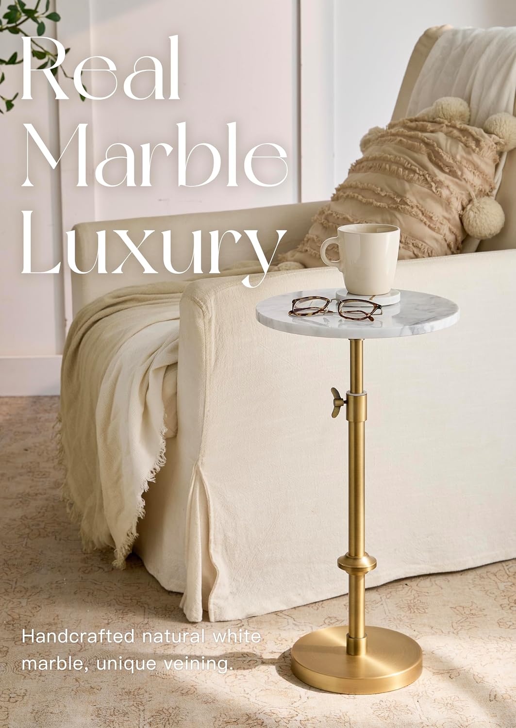 White Marble Brass Martini Side Table