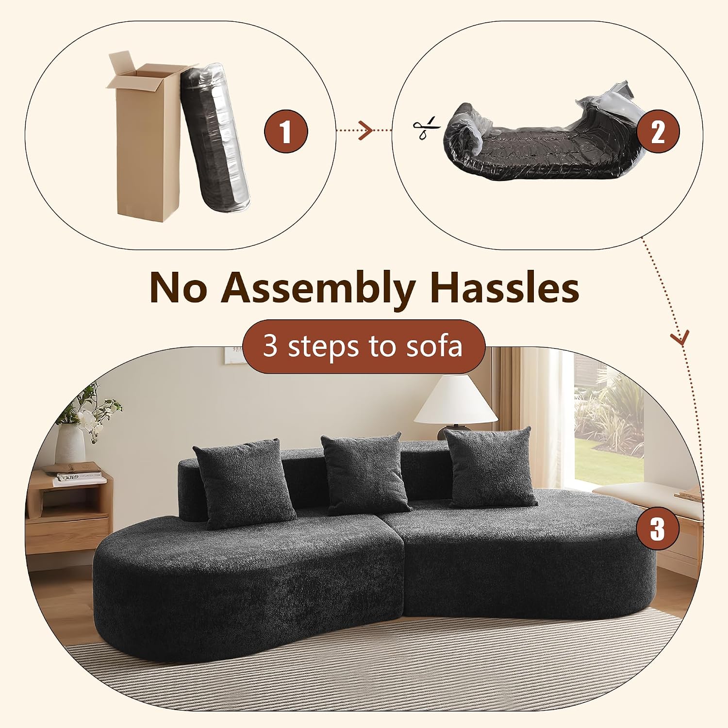 Raindrop Velvet Curved 3-Seater Modular Sofa