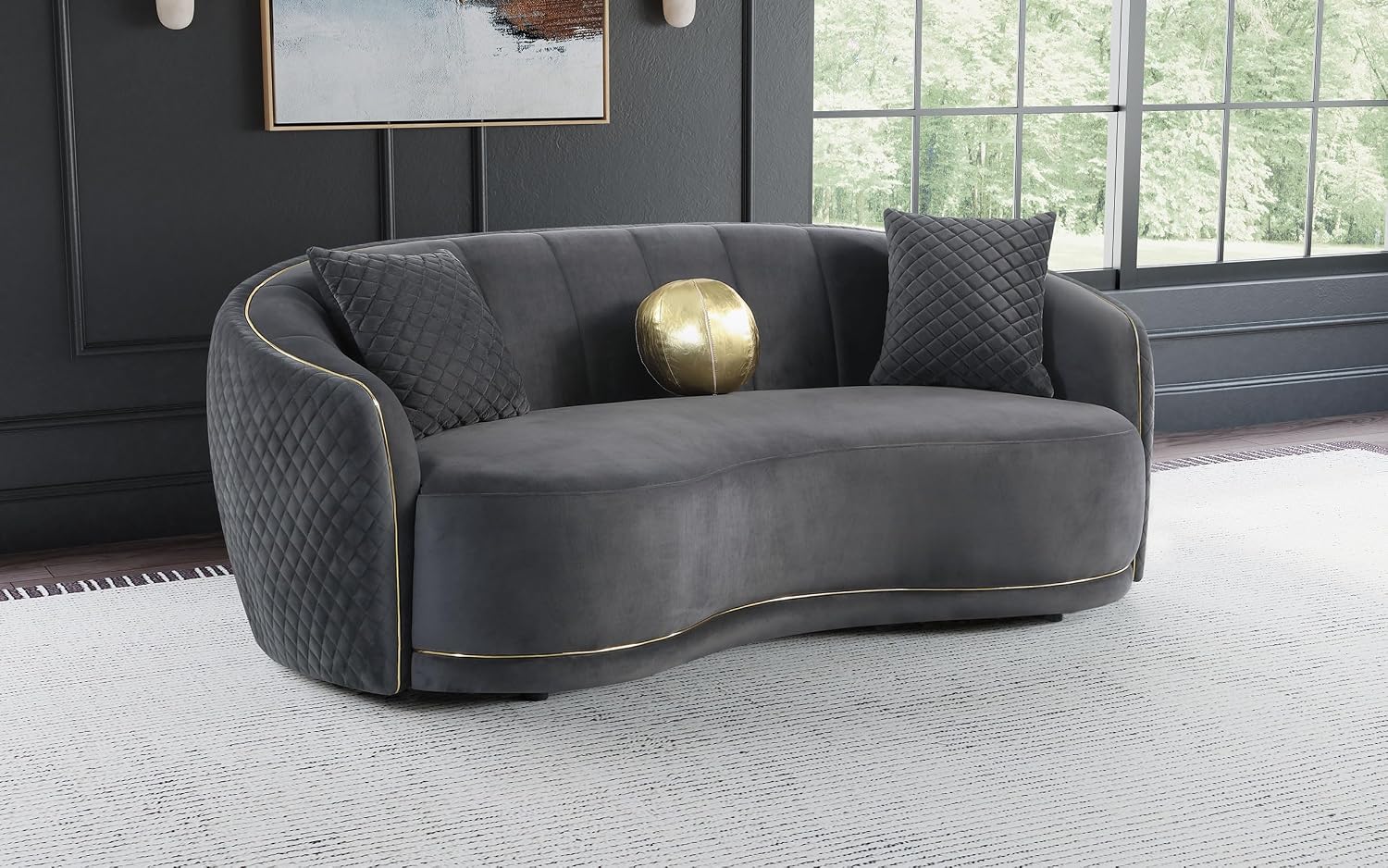 Coaster Brookside Velvet Curved Sofa Gold Trim